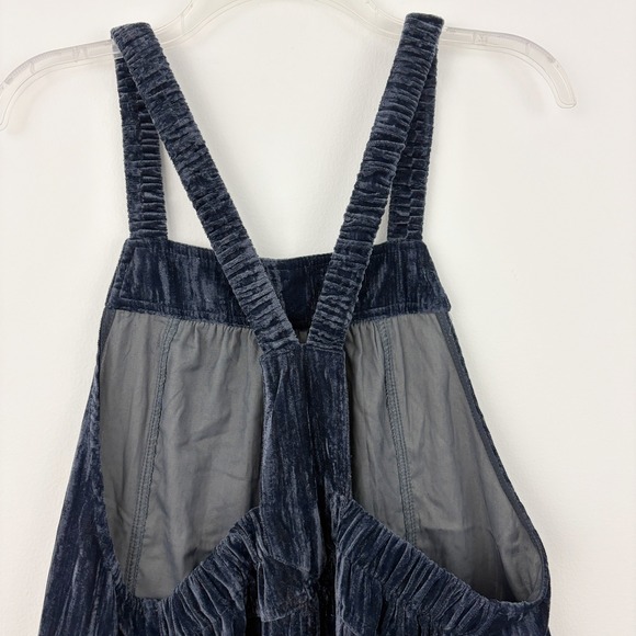 Natural Life Blue Gray Crushed Velvet Wide Leg Jumpsuit Overalls Size M Boho - Picture 5 of 9